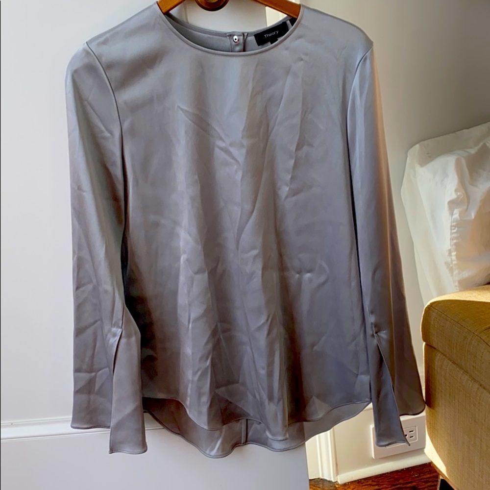 Sateen Long Bell Sleeved Silver Theory Top